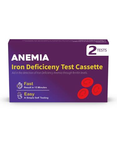 Iron Deficiency Test Kit 2 Tests Ferritin Anemia Home Test Kit for Iron Level Detection in 15 Minutes Convenient Home Test for Adults & Children