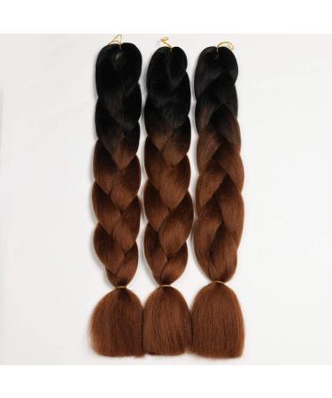 Showjarlly Kanecalon Hair Braids Extensions - Ombre Jumbo Braid 24 | Box Braids in Black/Dark Brown - 3 Pack KanCalon Kunsthaar - Buy Online on GoSupps.com
