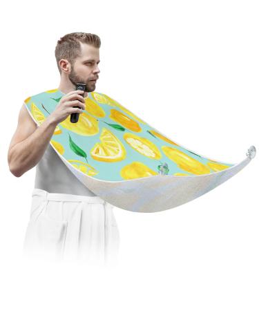 Lemon Pattern Beard Bib Apron Beard Bib Hair Catcher for Men Shaving and Trimming Non-Stick Waterproof Beard Cape Grooming Cloth with 2 Suction Cups Gifts for Men