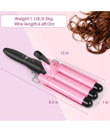 Buy Pink 1 Inch Hair Curling Iron - Ceramic Tourmaline Triple Barrels Adjustable Temperature Quick Heat Up International Shipping Available - Buy Online on GoSupps.com