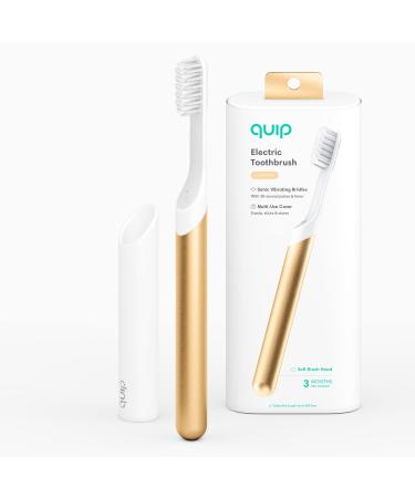 quip Adult Electric Toothbrush - Sonic Toothbrush with Travel Cover & Mirror Mount, Soft Bristles, Timer, and Metal Handle - Gold