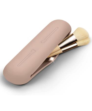 Travel Makeup Brush Holder Magnetic Silicone Portable Makeup Brush Organizer Soft Sleek Easy-to-Clean Travel Makeup Tool Storage Box Brown PB-01