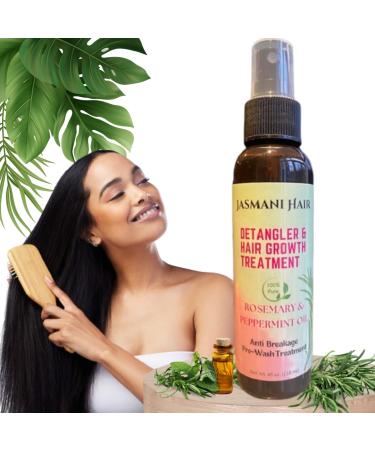 Detangler Spray & Hair Growth Oil - 2 in 1 Pre-Shampoo Treatment for Dry Scalp & Curly Hair | Peppermint & Rosemary | 4 oz - Smooths & Nourishes All Ages - Buy Online on GoSupps.com