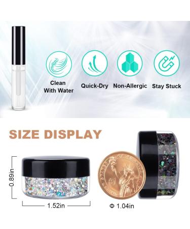Buy Silver & Black Holographic Chunky Glitter - Cosmetic Body Hair Face Eye Nail - Festival & Rave Accessories (4 Pots 32g) + Quick Dry Primer Gel - Buy Online on GoSupps.com