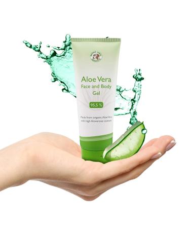 Aloe Vera Face & Body Gel (200ml) - care for face body hair and scalp With 100% pure aloe vera bio direct juice (proportion 95.5%) perfume -free after sun and after shave