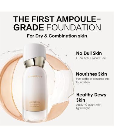 Carslan Sheer Liquid Foundation with Hydrating Serum | 24H Long-Lasting Moisturization | Medium to Full Coverage | Anti-Aging Formula | Dewy Healthy Skin | W01 Nude Beige 1 Fl Oz - Buy Online on GoSupps.com