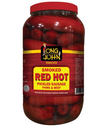 Long John Snacks Pickled Sausage - Gourmet Smoked Pickled Beef and Sausage Snack (Red Hot, (2) 72 Ounce) Red Hot 4.5 Pound (Pack of 2)