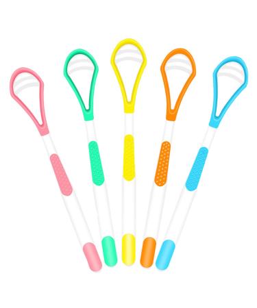 Kasesss 5 pieces of tongue cleaner tongue scraper plastic tongue scraper 5 colors tung skraper for adults children tongue brush for a fresh breath tongue cleaner for bad breath fight