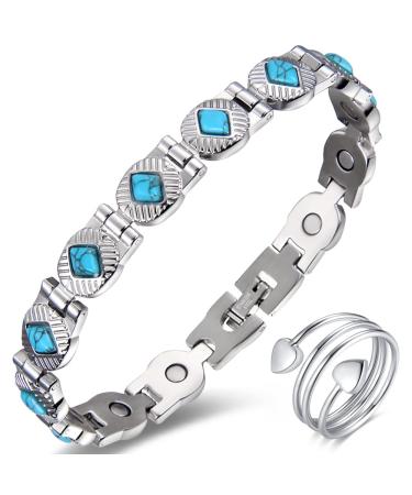Vicmag Magnetic Bracelets for Women Titanium Steel Brazaletes Ultra Strength Magnetic Adjustable with Removal Tool and Gift Box (Blue Onyx)