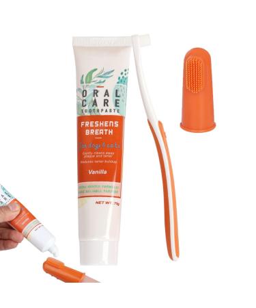 Dog Toothbrush Kit - Cat Toothpaste and Finger Brush - Pet Care Finger Toothbrush Dog Cat Pet Oral Cleaning Tool Vanilla/Beef Flavors Xinhuan A: Vanilla Flavor