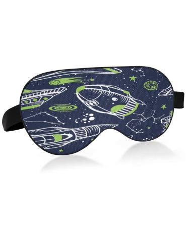 Sleep Mask Light Blocking Space with Rockets Planets Eye Mask for Sleeping with Adjustable Strap Hand Drawn Soft Lightweight Eye Cover Blindfold for Men Women Work Travel Naps