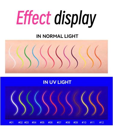 Blacklight Eye Liner 12 Colors Rainbow Glow Neon Makeup Graphic Eye Liners Waterproof Smudge-Proof Body Face Paint Makeup For Christmas - Buy Online on GoSupps.com