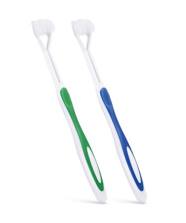 2 Pieces 3 Sided Autism Toothbrush Three Bristle Travel Toothbrush for Complete Teeth and Gum-Care  Great Angle Bristles Clean Each Tooth  Soft/Gentle (Green  Blue) - Buy Online on GoSupps.com