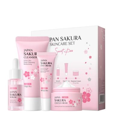 Japan Sakura Skin Care Set Laikou Japan Sakura Skincare Set Japanese Skin Care Set Face Skincare Kit with Cleanser Serum Eye Cream Face Cream Skin Care Gift Set for Teen Girls Women