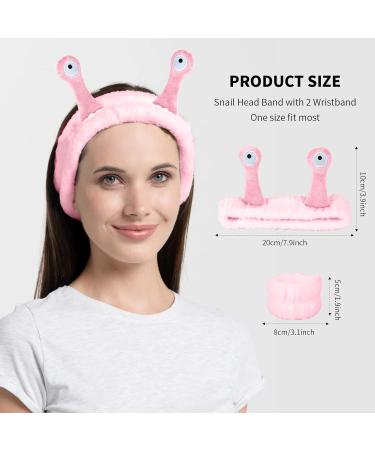 Snail Headband for Girls Women Lovely Coral Fleece Elastic Spa Hair Wrap with 2 Wristbands Creative Hair Band Accessories for Face Washing Makeup Removal Shower Skincare (Pink) - Buy Online on GoSupps.com