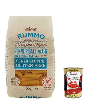 Italian Gourmet E.R. Rummo Pasta Penne Rigate No. 66 Gluten-Free 100% Italian Gluten-Free Pasta 400g + Italian Gourmet Polpa 400g