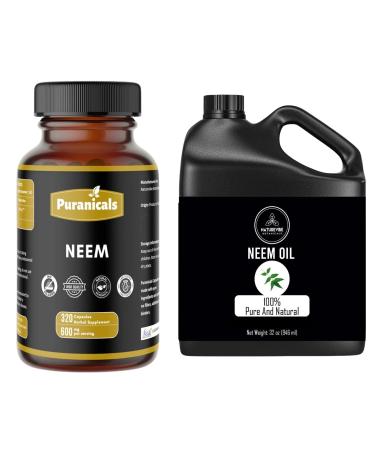 Neem Capsules and Neem Oil | Plant-Based Herbal Essentials | Multi-Use Herbal Duo | No Added Fillers | Convenient Capsule + Oil Format | 320 Capsules | Value Combo Pack