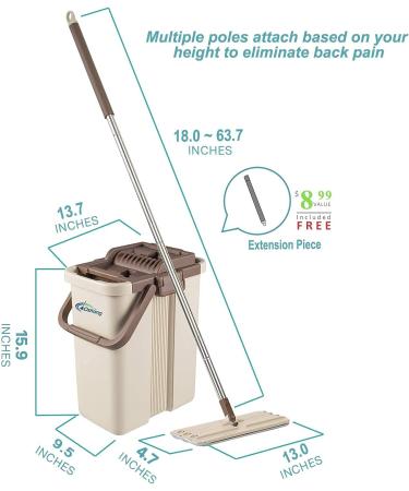 Oshang Flat Squeeze Mop and Bucket - Hand-Free Wringing - 4 Washable Microfiber Pads - for Hardwood, Laminate, Tile Floors - Buy Online on GoSupps.com