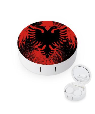 Bagea-Ka Albanian Flag Pattern Contact Lens Case Box Eye Care Kit Holder Mirror Box with Tweezers Remover Tool Solution Bottle for Outdoor Travel & Home