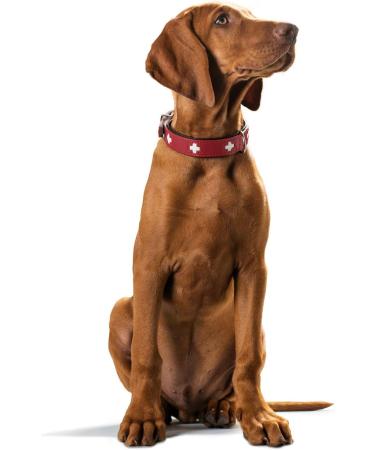 HUNTER SWISS Leather Dog Collar - High Quality XS-S (37) with Swiss Cross - Red/Black - Buy Online on GoSupps.com