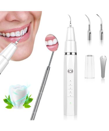 Plaque Remover for Teeth- LYMI Remove Teeth Stain tarter Plaque Calculus-with Led 5 Adjustable Modes 3 Replaceable Clean Heads -Safe(White)