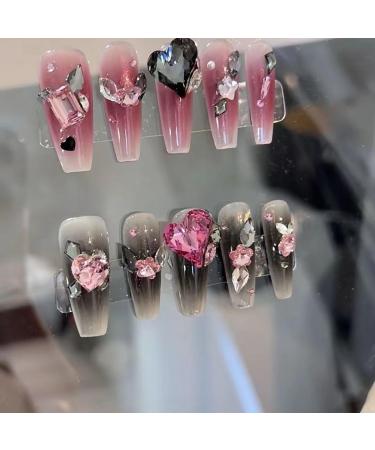 Temperament Enhancement Nail Patch Fake Nails Nail Patch Light Luxury high-Grade Flash Diamond Spice Girl Full Blush BlackBerry Mandarin Duck with Detachable Handmade Nail (10-Piece Pack) (Size : M - Buy Online on GoSupps.com