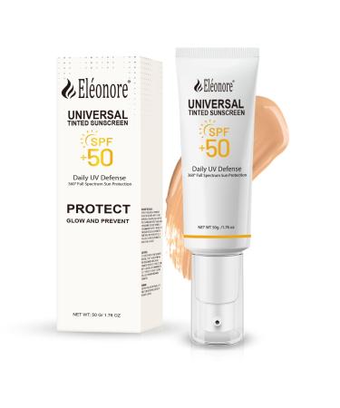 ELEONORE Universal Sunscreen for face SPF 50 Tinted face sunblock Hydrating none Sticky Travel Size Sunscreen Against UVA and UVB Rays 50ml /1.7oz