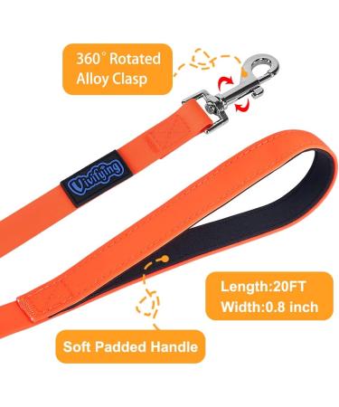 Vivifying 6m Waterproof Towline for Dogs - Padded Handle for Recall Training Hiking Swimming Beach & Lake - Orange - Buy Online on GoSupps.com