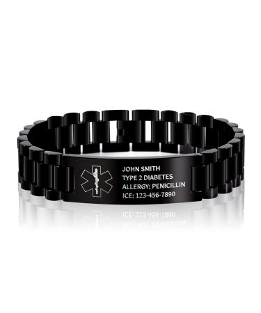 Free Engraved Medical Alert Bracelet Stainless Steel Personalized Emergency Bracelet Medical ID Wristband for Men Husband Father