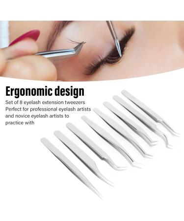8PC Stainless Steel Eyelash Tweezers Set - Ergonomic Design Fine Pointed & Portable Makeup Tools for Eyelash Extension - Buy Online on GoSupps.com