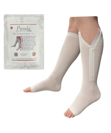 Open Toe 15-20 mmHg Moderate Compression Leg YKK Zipper White Socks