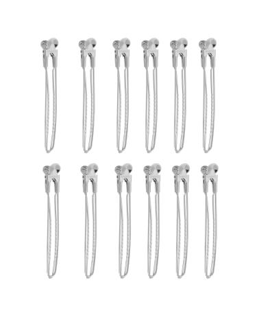 Lurrose 12Pcs Duck Bill Clips Stainless Steel Alligator Hair Clips Sectioning Clips Salon Hairclip Non- slip Grip Clips for Hair Styling Hair Coloring Hair Cutting Silver
