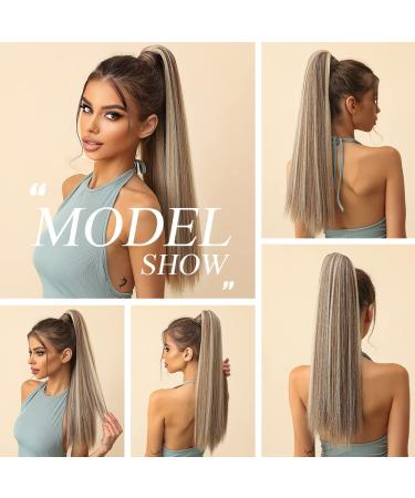 Oefei 24-Inch Blonde Brown Mixed Ponytail Extension - Long Straight Synthetic Hair with Velcro Fastener for Natural Women's Hairstyles - Buy Online on GoSupps.com