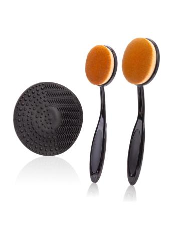 Sunscreen Brush Set - Sunblock Applicator for Kids Babies Families Adults Parents Child-Safe Face and Body Portable with Protective Caps and Cleaning Mat(Black/Rose Gold)(Black)