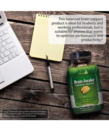Irwin Naturals Brain Awake Supplement - Cognitive Support & Focus Alpha Brain Memory Support Brain Health & Concentration Formula with L-Theanine Bacopa & MCT's - 60 Liquid Softgels - Buy Online on GoSupps.com