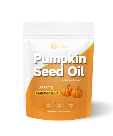 EILTEAU Pumpkin Seed Oil with Saw Palmetto Nutrikiv Pumpkin Seed Oil 3000mg Cold Pressed Essential Fatty Acids & Phytosterols Non-GMO Supports Hair Urinary Bladder & Prostate Health (1)