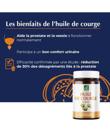 Ilapharm Laboratories - ORGANIC PUMPKIN SEED OIL - Prostate - Urinary comfort - Bottle of 60 capsules - Buy Online on GoSupps.com