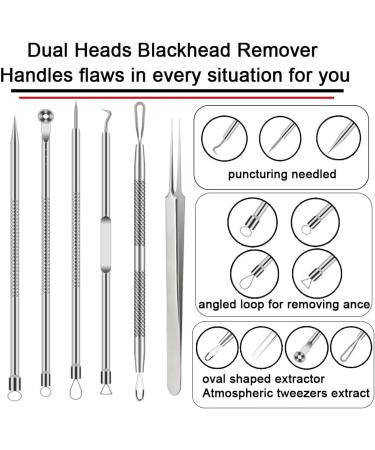 Pimple Popper Tool Kit - 6 Pcs Blackhead & Acne Remover Set for Nose & Face - Skin Blemish Extractor Tool - Silver - Buy Online on GoSupps.com