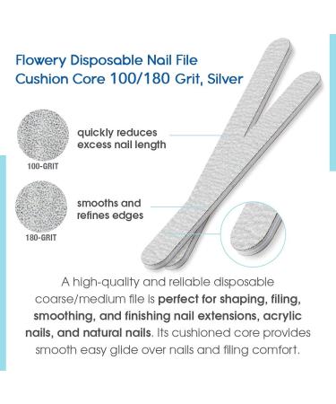 Flowery Disposable Nail File Cushion Core 100/180 Grit Silver - Pack of 100 - Buy Online on GoSupps.com