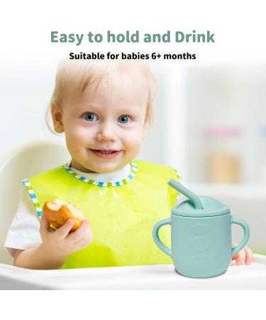 Adocham Silicone Baby Cup with Straw & Handles | BPA-Free Toddler Sippy Training Cup 5oz (Cyan) - Buy Online on GoSupps.com