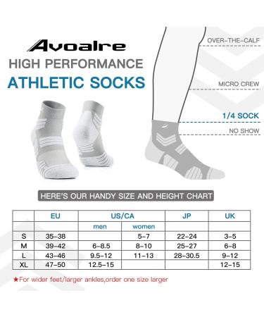 Avoalre Coolmax Moisture Wicking Athletic Running Socks - 3 Pairs, Quarter-Grey White, X-Large - Buy Online on GoSupps.com