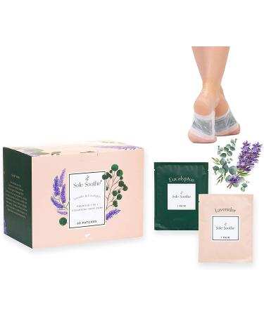 Sole Soothe Foot Pads Lavender Eucalyptus - All Natural Cleanse Feet Patches - Premium 2 in 1 Foot Care Pads Overnight Aromatherapy Treatment for Deep Sleep  Energy  Anti-Stress - 60 Foot Patches