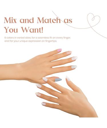 Beetles Press on Nails Short Glossy 6 Solid Colors Set | 144Pcs Fake Nails with Glue and Adhesive Tabs | Mini File Included | Women and Girls Nail Kit - Early Morning Mist - Buy Online on GoSupps.com