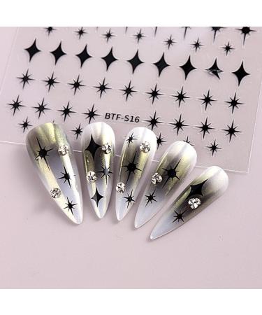 Star Nail Art Stickers - 8 Self-Adhesive 3D Decals in Gold, Silver, Black, and White - Nail Art Design Accessories for Women and Girls - Manicure DIY Sparkle - Buy Online on GoSupps.com