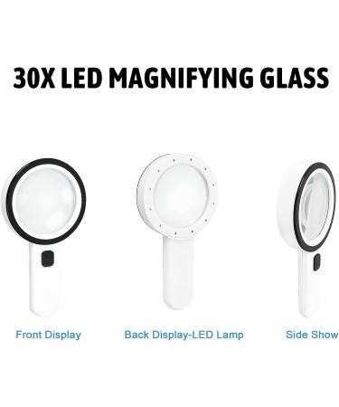 30X Handheld Magnifying Glass with Light - Ideal for Seniors, Reading, Coins, Stamps, Maps, Inspection - Illuminated Magnifier for Macular Degeneration - Buy Online on GoSupps.com