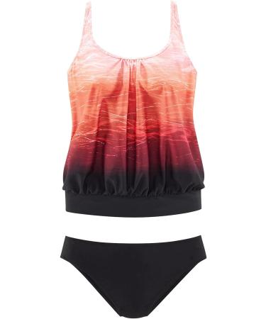 Swimming Costume Women Sale Clearance High Waisted Tummy Control Plus Size Tankini Set Two Pieces Swimsuit Striped Geometric Printed Tank with Bottom Sporty Swimwear Bathing Suit Beach Wear 5186-xdgde-a-red XL - Buy Online on GoSupps.com