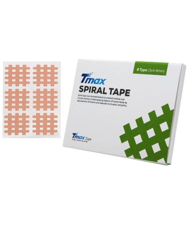 Tmax Waterproof Spiral Cross Kinesiology Tape to Acupuncture Point B Type -Box of 20 Sheets (Beige 120 Stickers)