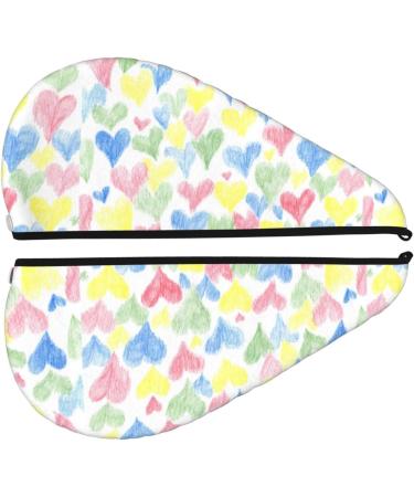 Hair Towel Wrap - Quick Drying Turban with Button | Hand Drawn Colored Hearts | Perfect Hair Drying Solution - Buy Online on GoSupps.com