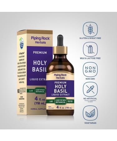 Piping Rock Holy Basil Liquid Extract | 4 Fl Oz | Tulsi Leaf Tincture | Vegetarian Non-GMO Gluten Free Supplement - Buy Online on GoSupps.com