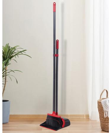 Broom and Dustpan Set - Upgrade 52 Long Handle Broom with Stand Up Dustpan Combo for Home, Office, Kitchen - Red - Buy Online on GoSupps.com